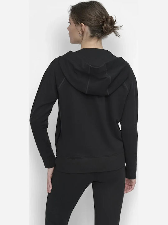 Damen Sweatshirt Strickjacke mit Kapuze in Schwarz