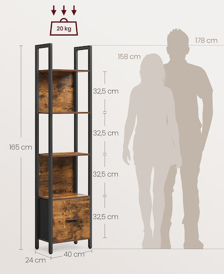 Βιβλιοθήκη Καφέ Ρουστίκ / Μαύρο 40x24x165εκ.
