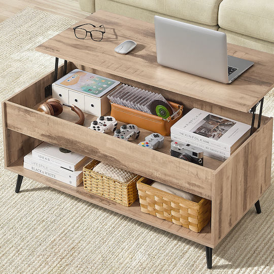 Rectangular Central Coffee Table Wooden with Lifting Mechanism MDF L100xW50xH45cm