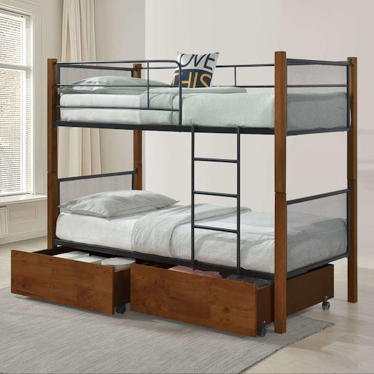 Kids Bed Bunk Single with Mattress and Storage Space Brown 90x190cm