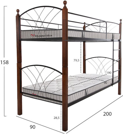 Kids Bed Bunk Single with Mattress Black 90x190cm