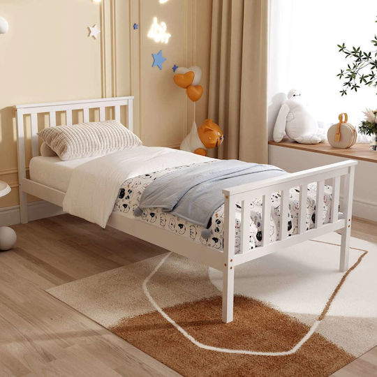 Kids Single Bed with Mattress White 90x190cm