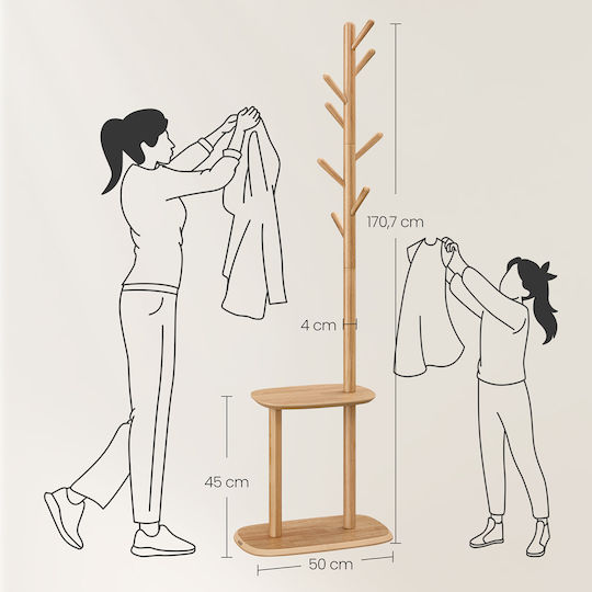 Vasagle Wooden Beige Freestanding Coat Rack 50x30x170.7cm