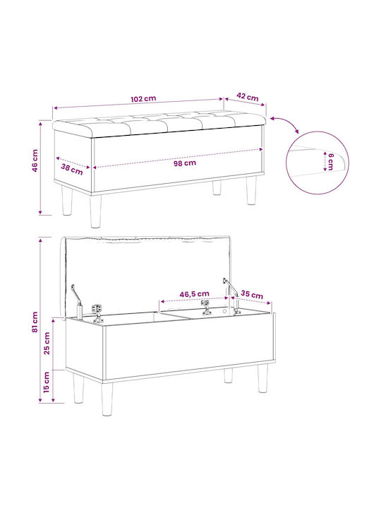 Bancă De Exterior Din Lemn Cu Spațiu De Depozitare Și Perne 102x42x46cm