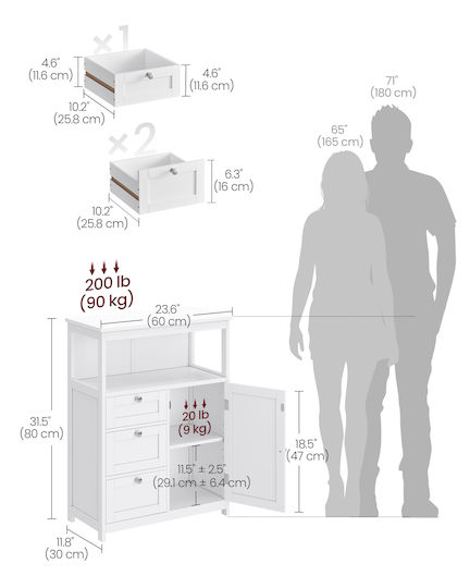 Vasagle Badezimmerschrank 60x30x80cm Weiß