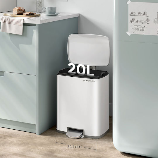 Songmics Coș de Gunoi Metalic cu Pedală 20lt Alb