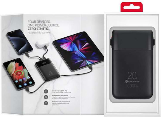 Forcell F-Energy F10K6 Външна батерия 10000mAh 22.5W с USB-A Порт Power Delivery / Quick Charge Черен