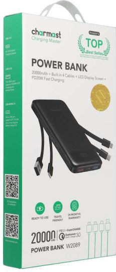 Charmast W2089 Power Bank 20000mAh 22.5W με 2 Θύρες USB-A Μαύρο
