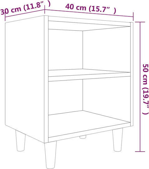 Wooden Bedside Table Brown 40x30x50cm