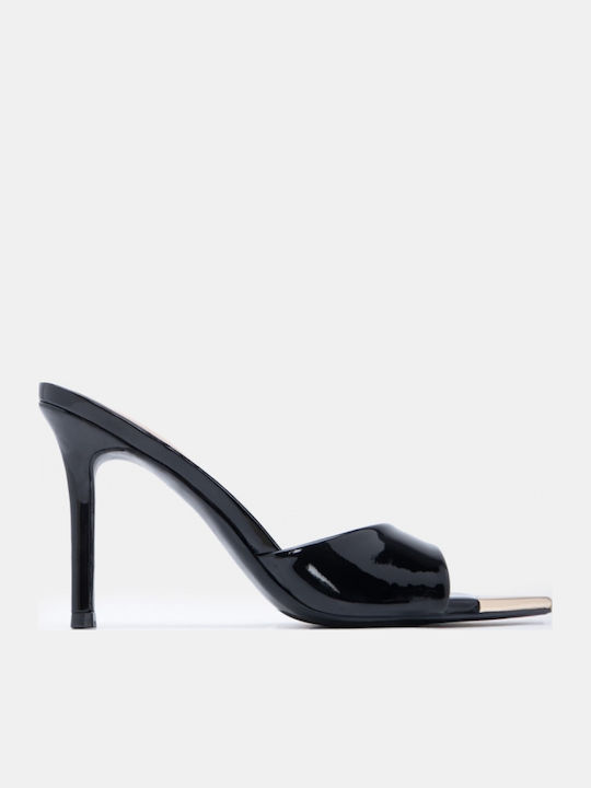 Suede Damen Pantoletten mit Hoch Absatz in Schwarz Farbe