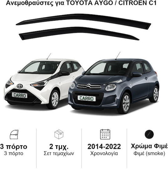 Heko Set deflectoare de vânt Dark Fime pentru Toyota Aygo 3D 2014+ 2buc