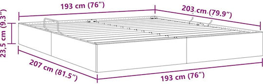 Suport Pat King Size Tapițat cu Material Gri Deschis cu Spațiu de Stocare și Plăci pentru Saltea 193x203cm