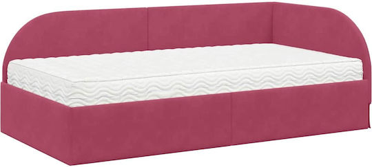 Ein Einzelbett Mit Samt Rote Samt Mit Lattenrost & Matratze 100x200cm