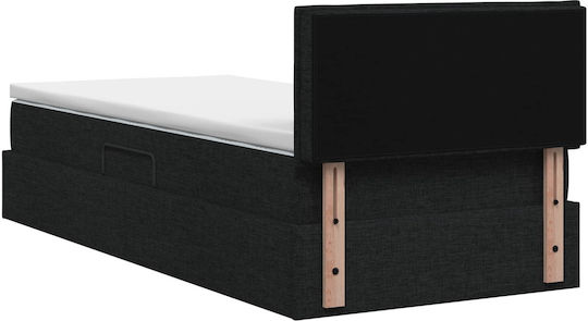 Wandbett Einzel mit Stoff Schwarz mit Lattenrost & Matratze 90x190cm