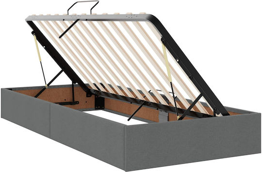 Wall Bed Single Upholstered with Fabric Dark Grey with Slats and Mattress 90x200cm