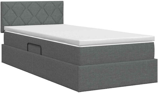 Wall Bed Single Upholstered with Fabric Dark Grey with Slats and Mattress 90x200cm