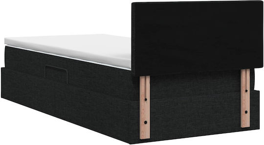 Wandbett Einzel mit Stoff Schwarz mit Lattenrost & Matratze 90x190cm