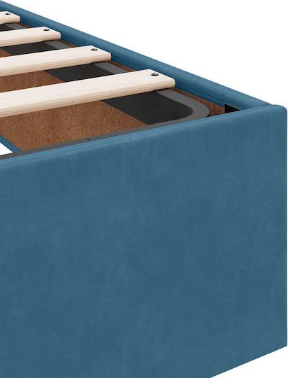 Single Bed Upholstered with Velvet Dark Blue with Slats and Mattress 90x200cm