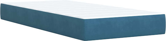 Single Bed Upholstered with Velvet Dark Blue with Slats and Mattress 90x200cm