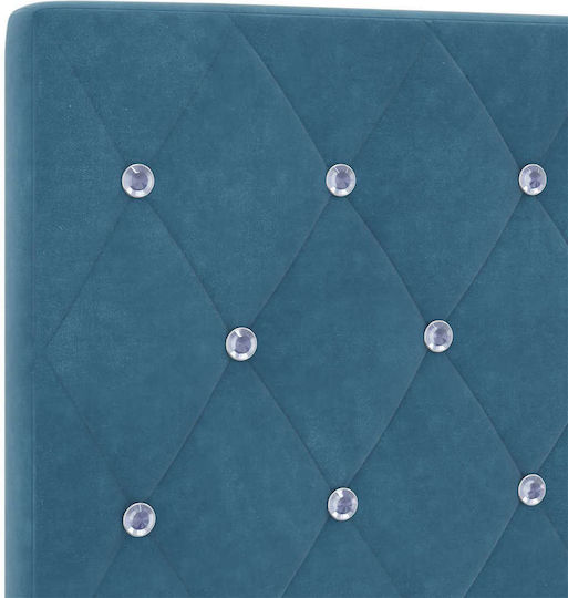 Single Bed Upholstered in Velvet Dark Blue with Slats and Mattress 90x200cm