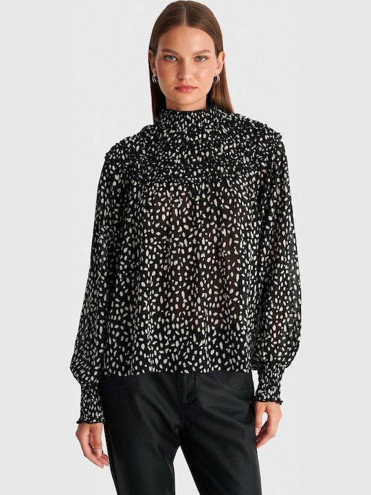 Damen Bluse Langärmelig Schwarz