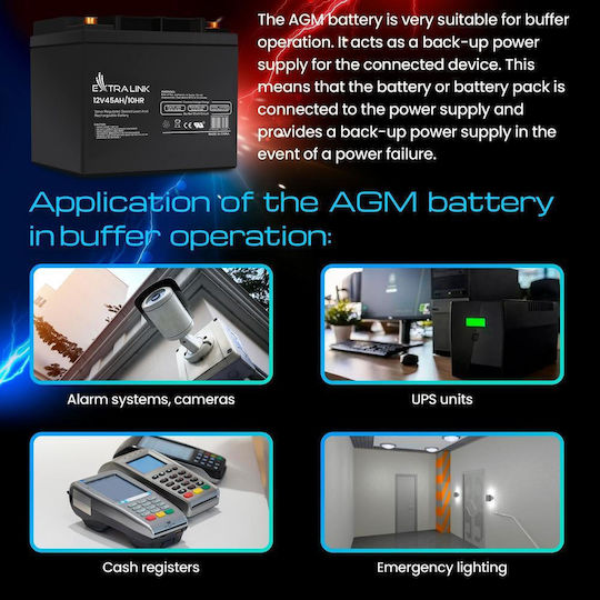 Extralink Μπαταρία UPS με Χωρητικότητα 45Ah και Τάση 12V