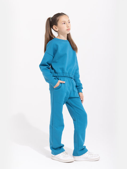 Kinder Sweatpants Set Mit Bluse Petrol Blau