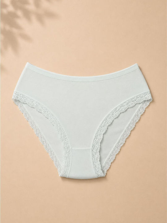 Slip Pentru Femei Din Bumbac Cu Dantelă Alb