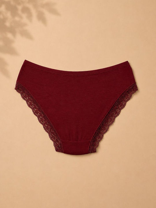 Chiloți Pentru Femei Slip Cu Dantelă Burgundia