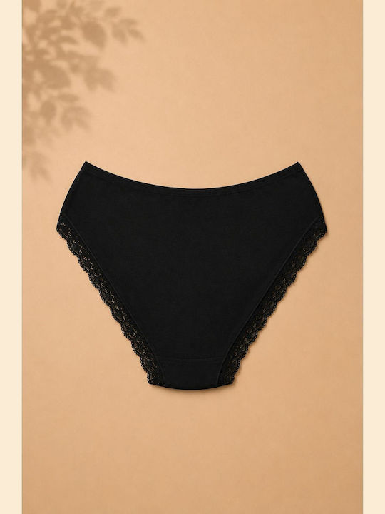 Slip Bumbac Pentru Femei Cu Dantelă Negru