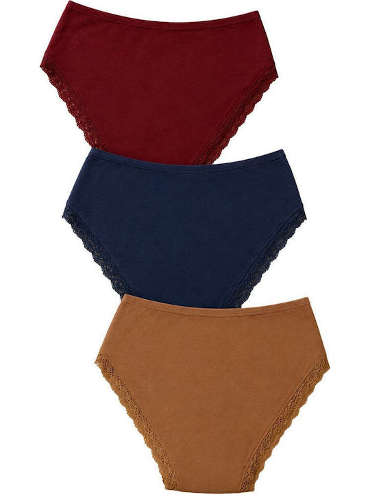 Slip Din Bumbac Pentru Femei 3 Pack Cu Dantelă Multicolor