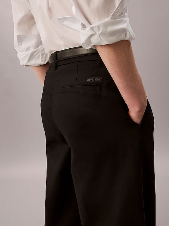 Damen Chino Hose in Breit Bein Stil Schwarz