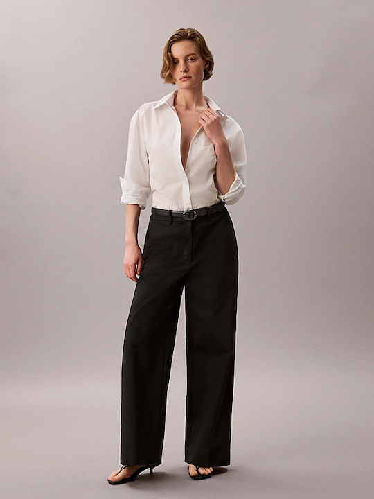 Damen Chino Hose in Breit Bein Stil Schwarz