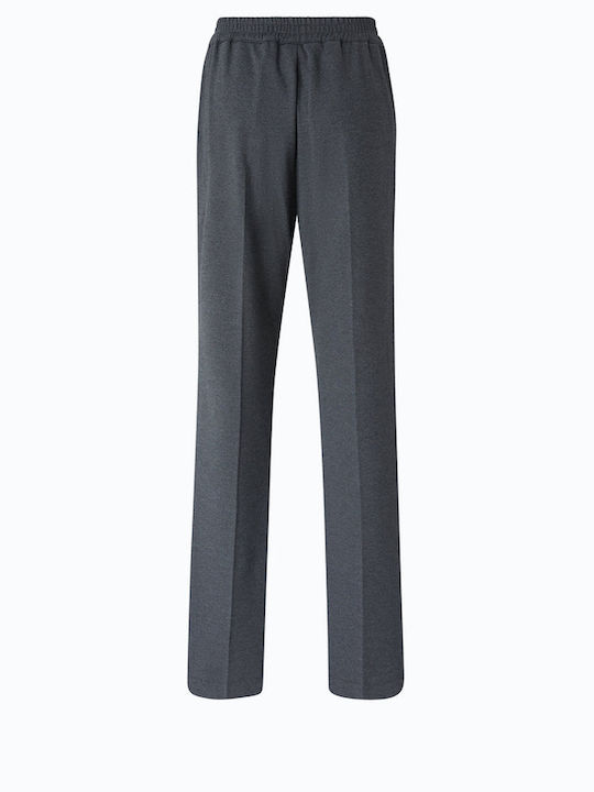 Women's Fabric Trousers with Rubber Band in Straight Leg Style Grey