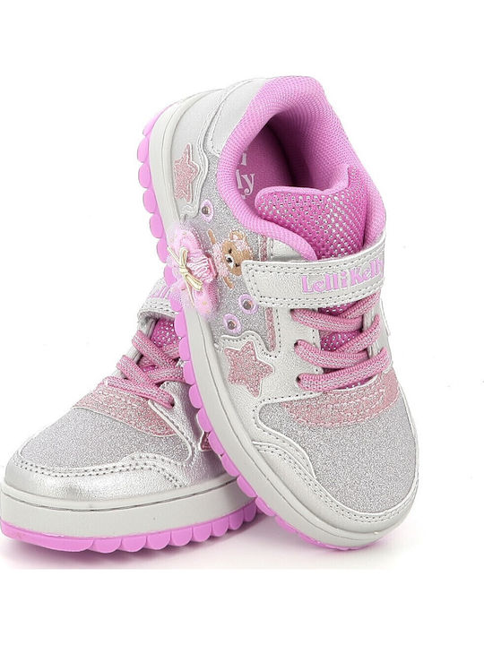 Mille Stelle Kids Sneakers with Hoop & Loop Closure & with Lights Silver