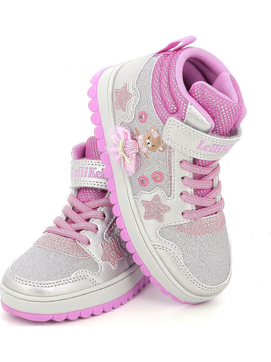 Mille Stelle Kids Sneakers High with Hoop & Loop Closure & with Lights Silver
