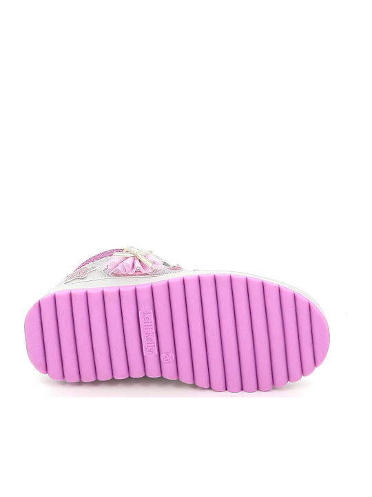 Mille Stelle Kids Sneakers High with Hoop & Loop Closure & with Lights Silver