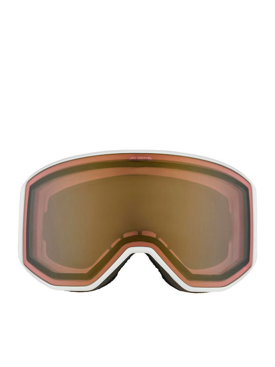 Alpina Μάσκα Σκι & Snowboard Ενηλίκων Λευκή με Φακό Polarized / Καθρέπτη σε Χρυσό Χρώμα