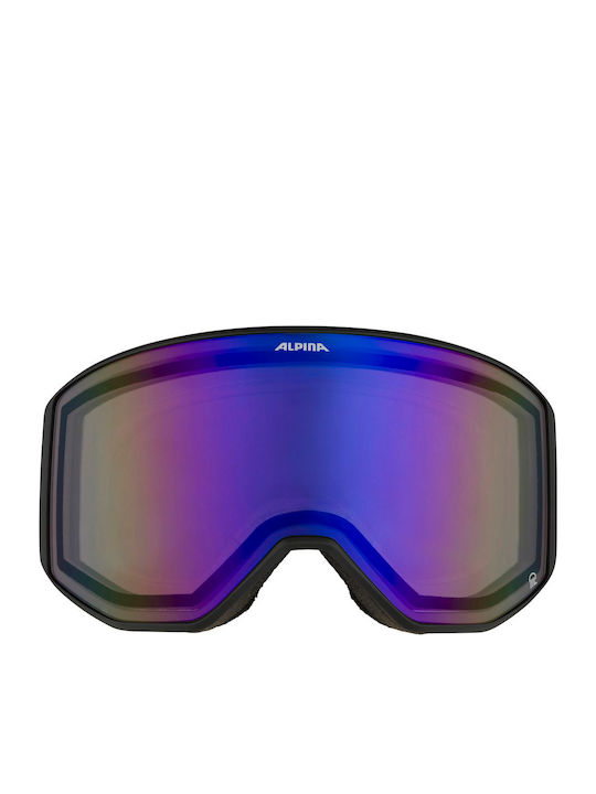 Alpina Μάσκα Σκι & Snowboard Ενηλίκων Μαύρη με Φακό Polarized / Καθρέπτη σε Μαύρο Χρώμα