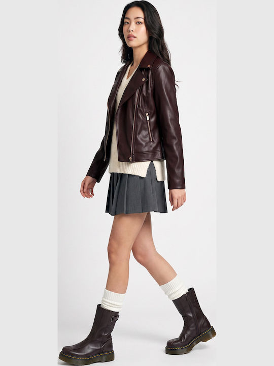 Leather Women's Jacket for Winter Burgundy