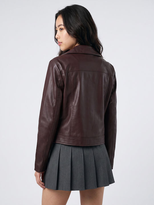 Leather Women's Jacket for Winter Burgundy