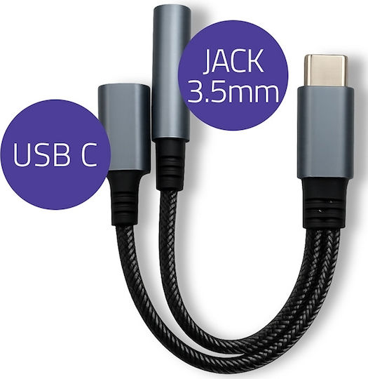 Qoltec Адаптер 2-в-1 USB-C USB-C 3.5 мм жак PD 15W 10 см алуминий