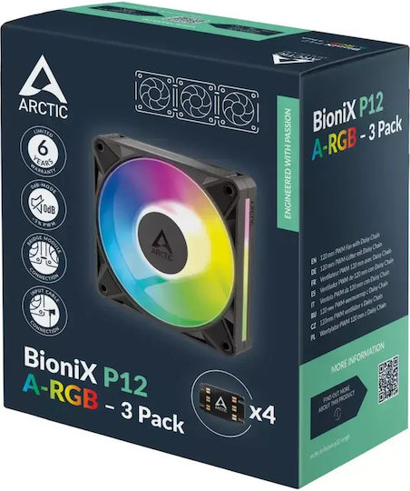 Arctic BioniX P12 A-RGB Вентилатор за кутия 120mm (3000rpm / 76cfm) със Свързване 4-Pin PWM 3бр