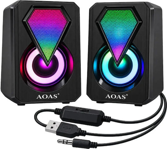 Aoas E-004 Computerlautsprecher 2.0 mit RGB-Beleuchtung in Schwarz Farbe