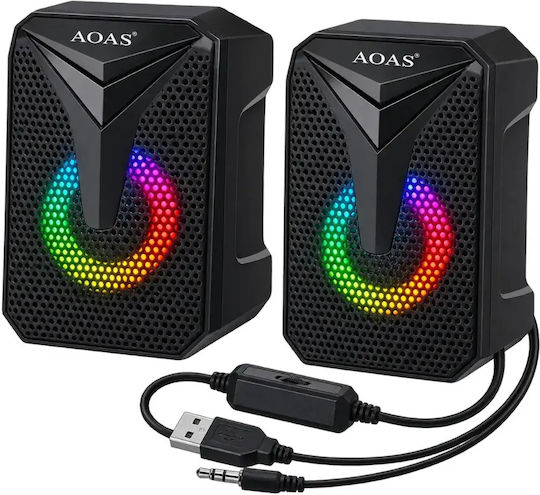 Aoas AOAS E-005 Компютърни тонколони 2.0 с RGB осветление и мощност 6W в Черен цвят