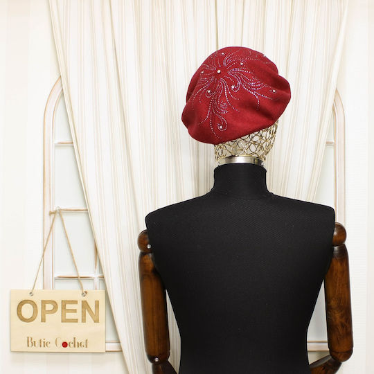 Beret Pentru Femei ButicCochet O Singură Mărime Vâscoză Design Cu Strasuri Burgundia Bsc451