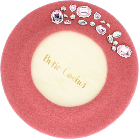 Beretă De Lână Pentru Femei ButicCochet O Singură Mărime Design Decorativ Cu Strasuri Roz Somon – Bsc572