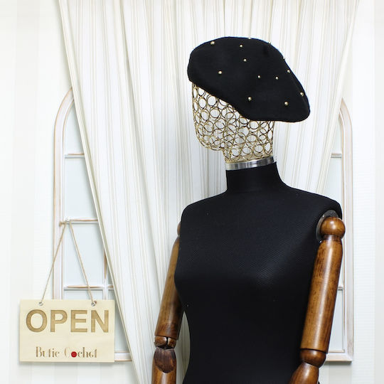 Beretă De Damă ButicCochet Lână O Mărime Design Împodobit Cu Perle Negru Bsc573