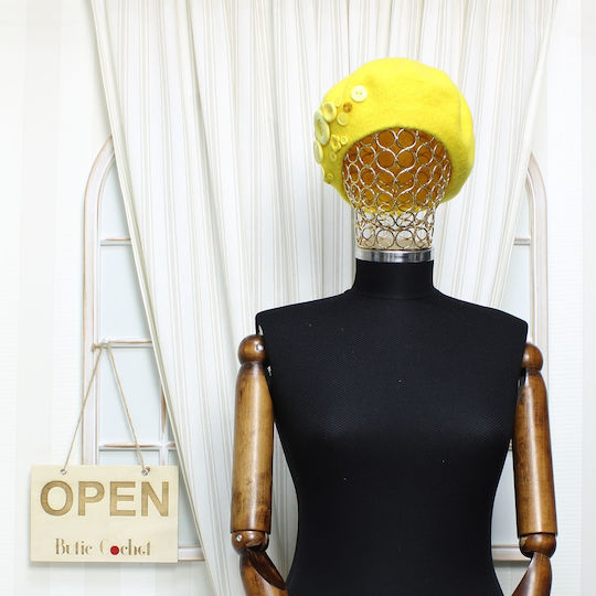 Beretă De Lână Pentru Femei ButicCochet O Mărime Nasturi Decorativi Galbeni Bsc565
