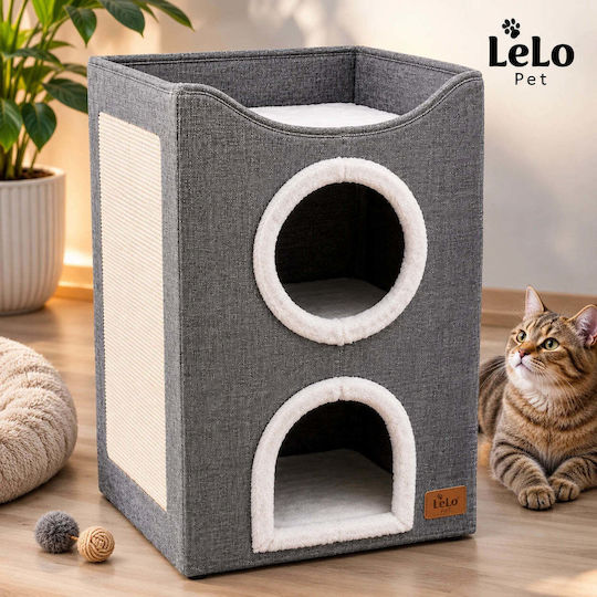 Lelo Pet Cozycube Tower – Премиум Триетажно Къщичка за Котки 2 Скривалища Горна Легълце и Драскалка 40×40×62cm